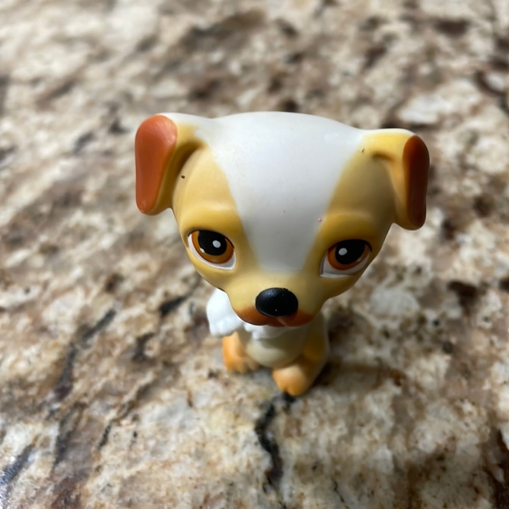 Hasbro Littlest Pet Shop #40 Jack Russell Dog Tan White Brown Dot Eyes LPS 2004